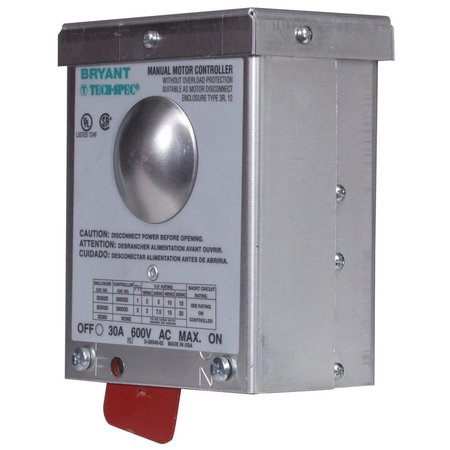 BRYANT Toggle Switch, Motor Disconnects, Three Pole, 30A 600V AC, Side Wired Only, WithNEMA3R Enclosure 30303D